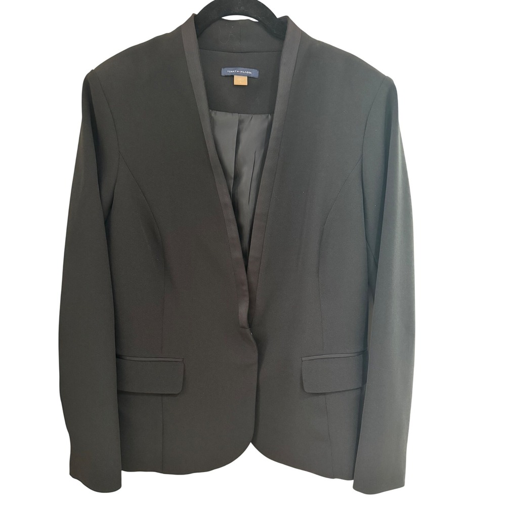 Women's Tommy Hilfiger Black Blazer Jacket Minimalist Business Career Size 8 EUC